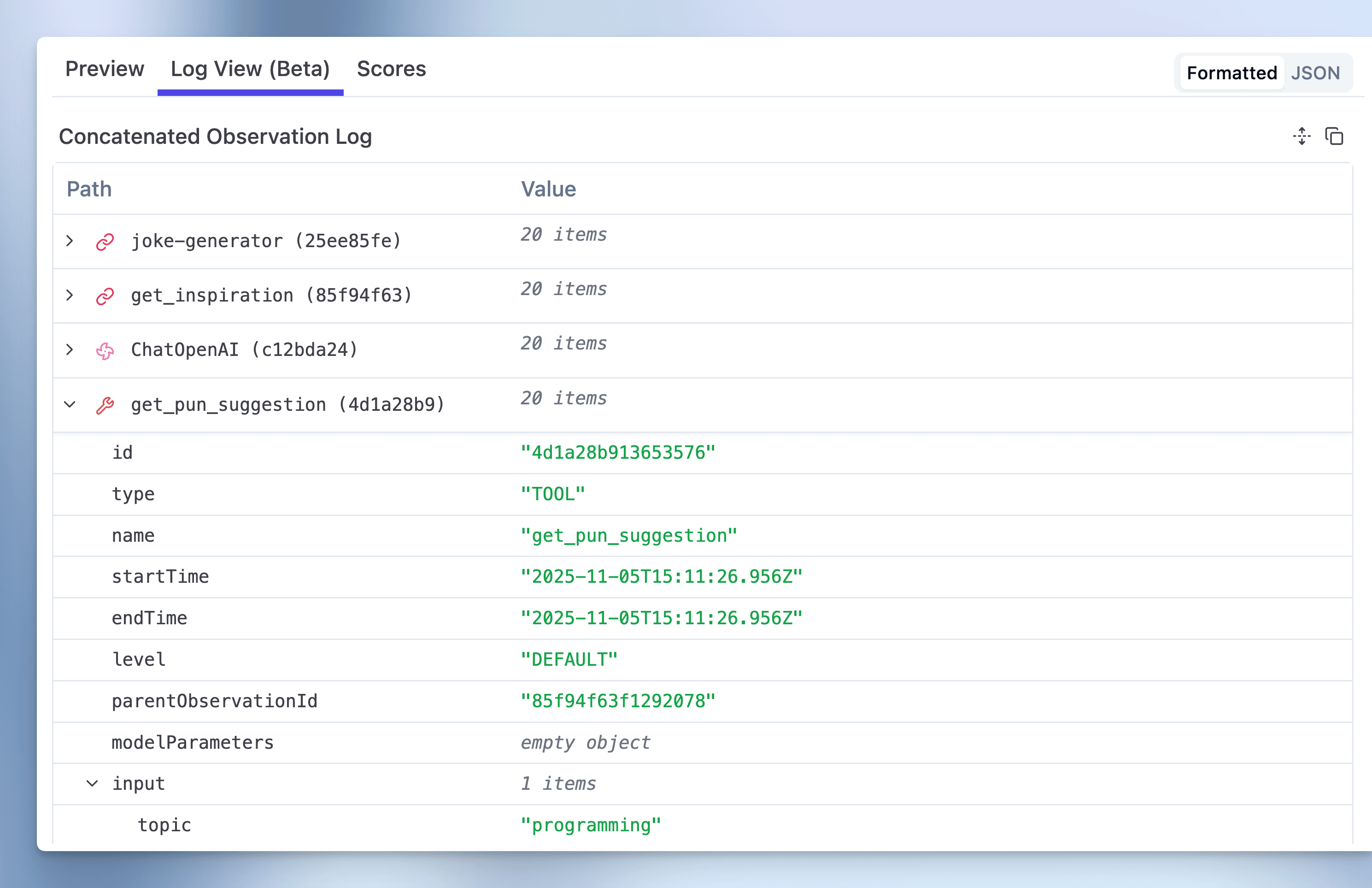 Trace Log View